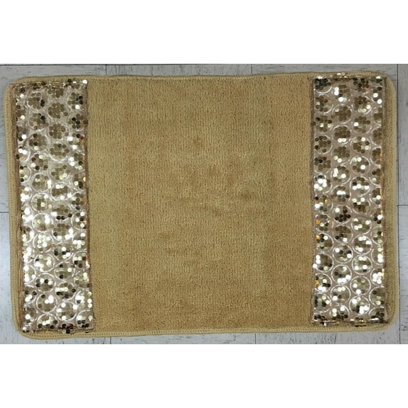 Popular Bath Sinatra Bath Rug with Gold Sequins, Champagne and Gold