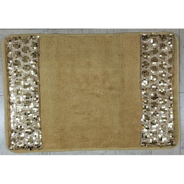 Popular Bath Sinatra Bath Rug with Gold Sequins, Champagne and Gold
