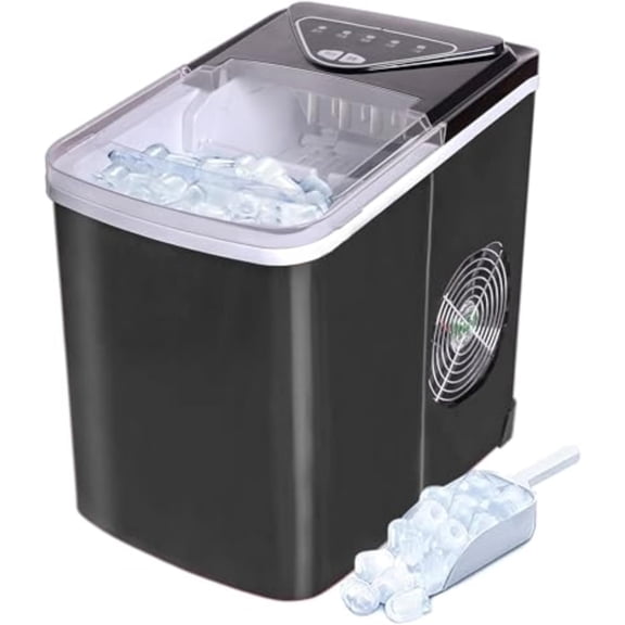 EFIC123-SSBLACK Compact Countertop Ice Maker, 26lbs of Ice per Day, Black Stainless
