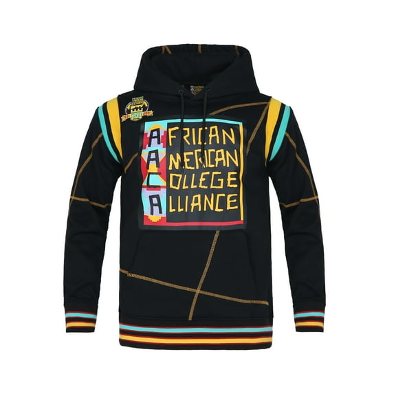 AACA Men's Varsity Patch Hoodie, Colorblock Pullover Sweatshirt for HBCU Pride, Black/Gold Line