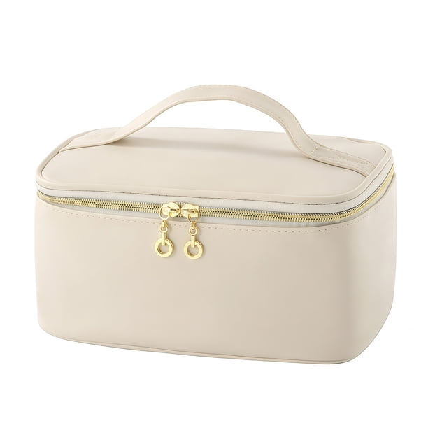 Estuche de viaje para cosméticos, bolsa de maquillaje de gran capacidad con divisor extraíble, bolsa de aseo impermeable con asa superior, organizador de cosméticos para el hogar de vacaciones.