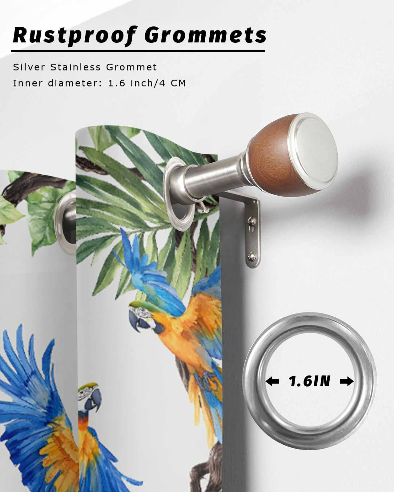 nqOlkjepod Outdoor Curtains for Patio Waterproof, Tropical Toucan Parrot Outdoor Privacy Panels Grommet, Summer Palm Leaf Watercolor Blackout Outside Curtains for Porch/Cabana 54"x84", 2 Panels