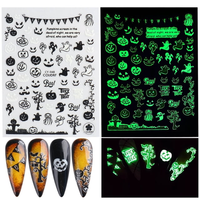 Calcomanía autoadhesiva 3D para uñas Calcomanía luminosa de calavera de araña de Halloween Wmkox8yii hjk4112