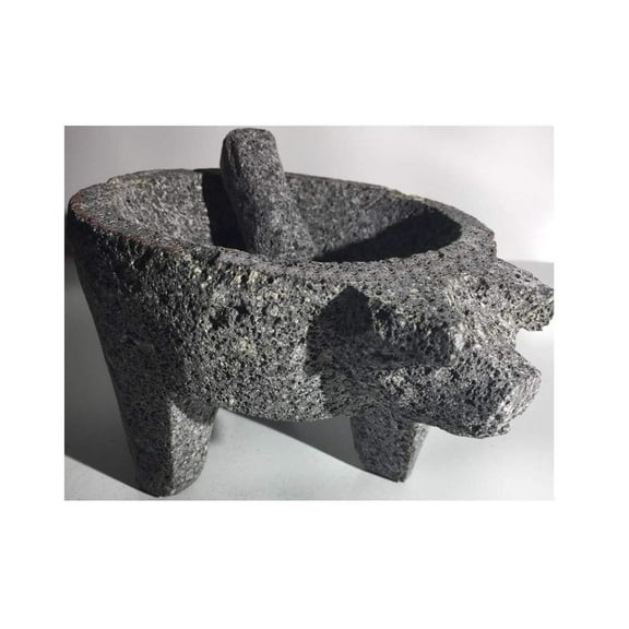 Made in Mexico Piggy Cerdo Puerco Genuine Mexican Manual Guacamole Maker Volcanic Lava Rock Stone Molcajete/Tejolote Mortar and Pestle Spices Grains 8" Large Pig