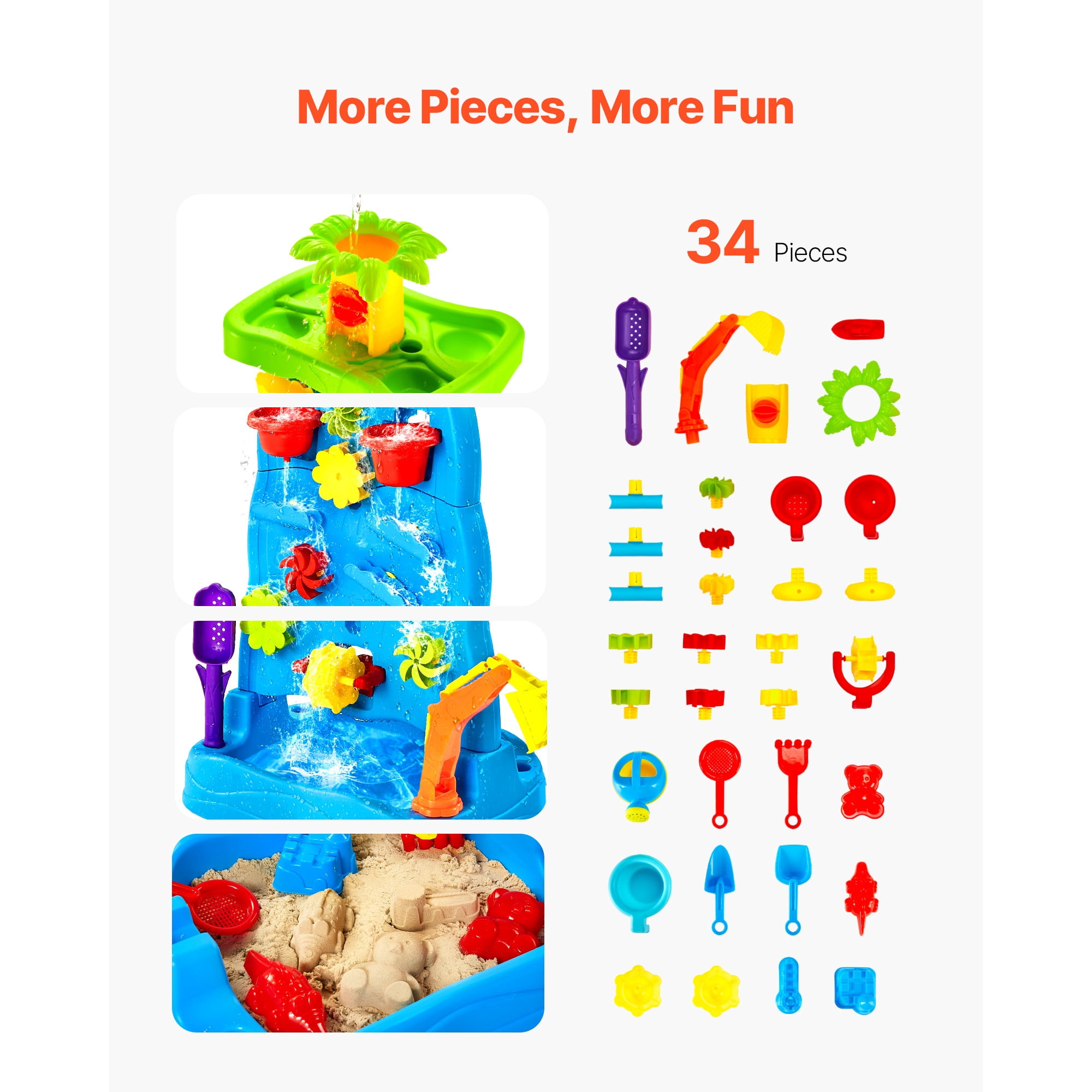 KFFKFF Sand and Water Table for Toddlers, Dual-Sided Kids Activity Playset with 37 Accessories, Sensory Table for Outdoor Summer Fun, Ideal for Boys and Girls Ages 3 and Up