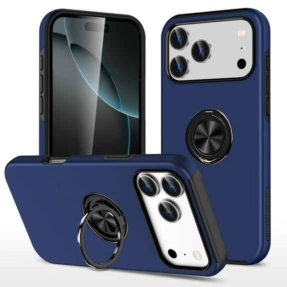 Dteck Case for iPhone 17 Pro,Shockproof TPU PC Case Built-in Ring Holder Kickstand Slim Back Protective Cover for iPhone 17 Pro,Blue