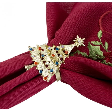 

Decorative Reindeer Snowflake Christmas Tree Holiday Rhinestone Metal Napkin Rings - Set of 4 (Multi+Gold Christmas Tree)