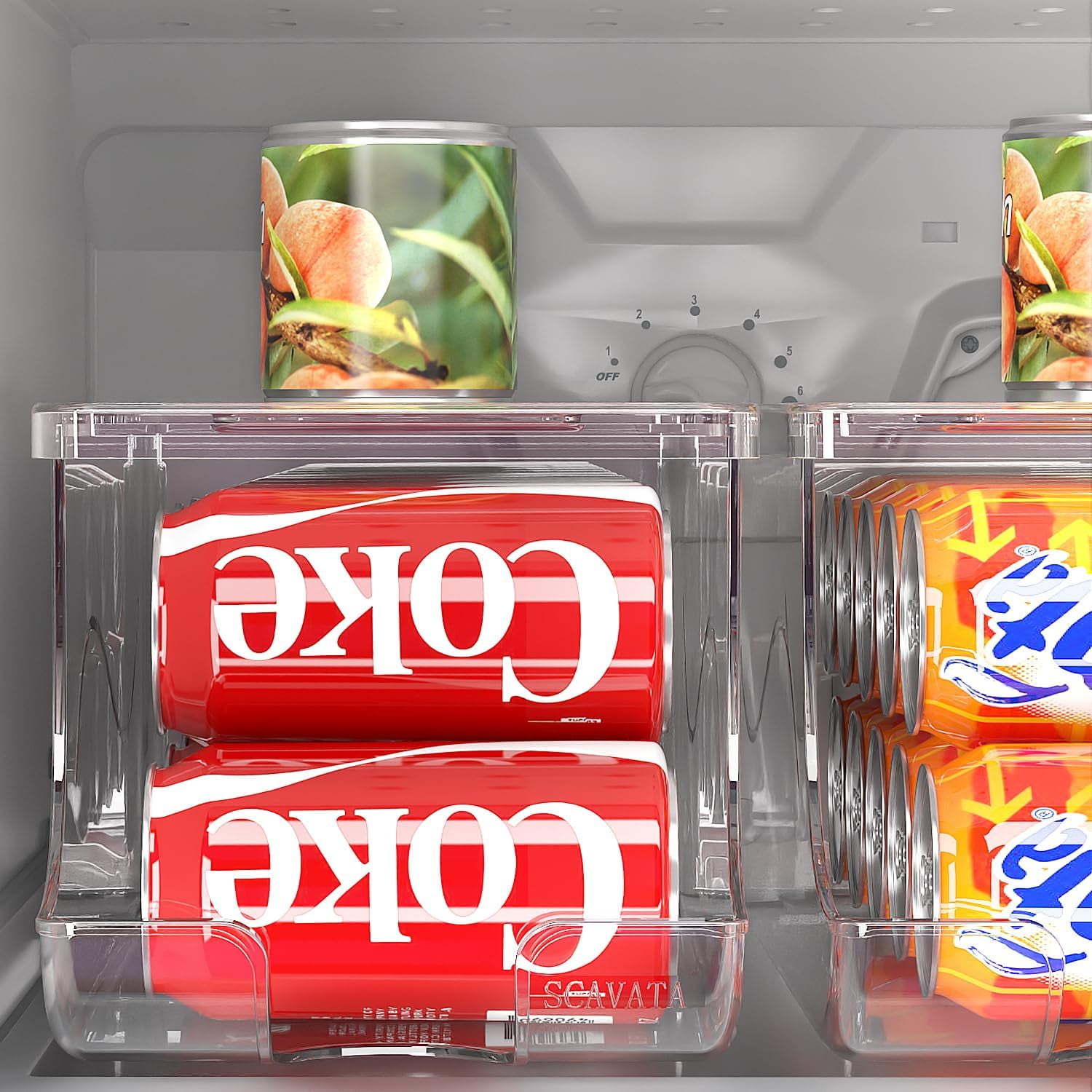 2 Pack Soda Can Organizer for Refrigerator Stackable Can Holder Dispenser with Lid for Fridge Rack Freezer, Clear Storage Bins-Holds 12 Cans Each (Clear)