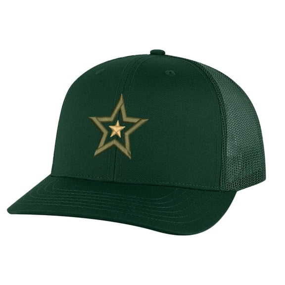 Military Trucker Hat - Embroidered Army Star Snapback - Veteran Armed Forces Mesh Cap (AlpineGreen)
