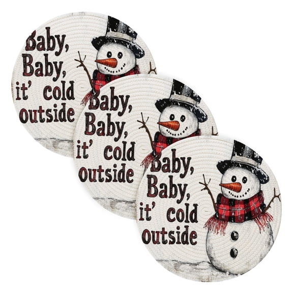 BZSMCE Mats for Pots,Pans Place Snowman with Hats Simple Style Pattern Pot Mats