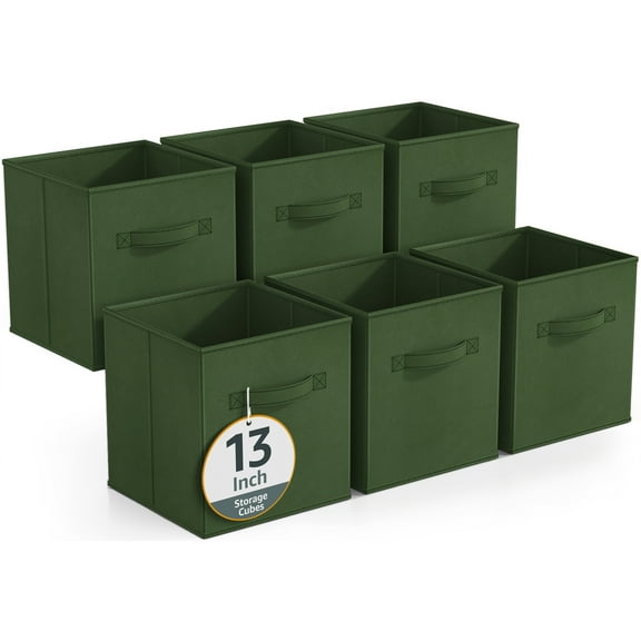 Sorbus 13 Inch Collapsible Fabric Storage Cubes, 6 Foldable Baskets for Organizing for Closet, Shelves, Clothes, Toys, Books, Dark Green