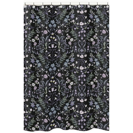 Sweet Jojo Designs Boho Floral Wildflower Black and Purple Girl Fabric Shower Curtain