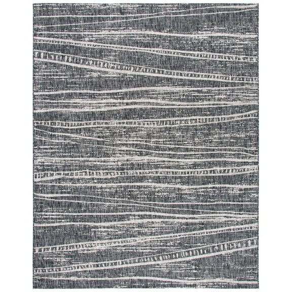 SAFAVIEH Courtyard Kasandra Abstract Indoor/Outdoor Area Rug, Black/Ivory, 9' x 12'