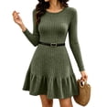 thumbnail image 5 of Long Sleeve Dresses for Women Long Sleeve Ribbed Knit Dress Elegant Ruffle Hem Mini Dress, Soft Stretchy Casual Fall Winter Holiday Party Wearing Dress (Without Belt), 5 of 8