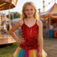 thumbnail image 2 of AWZXDE Girls Sequin V Neck Tank Top For Stage Festival Performance Party And Girls Tops Apparel Red,7-9 Years, 2 of 4