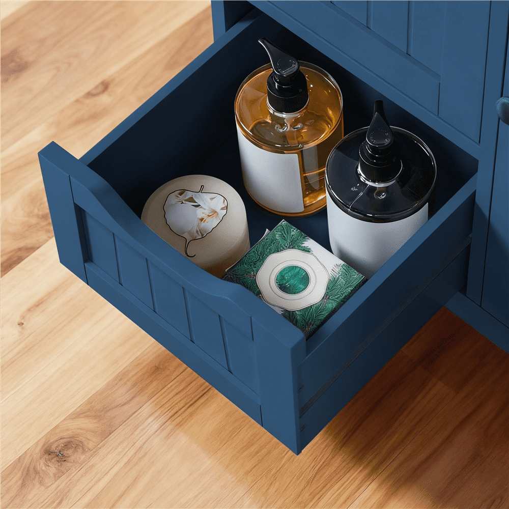 Alden Design Wood Bathroom Storage Cabinet with Open Shelving, Navy Blue, 22"L*12"W*34"H