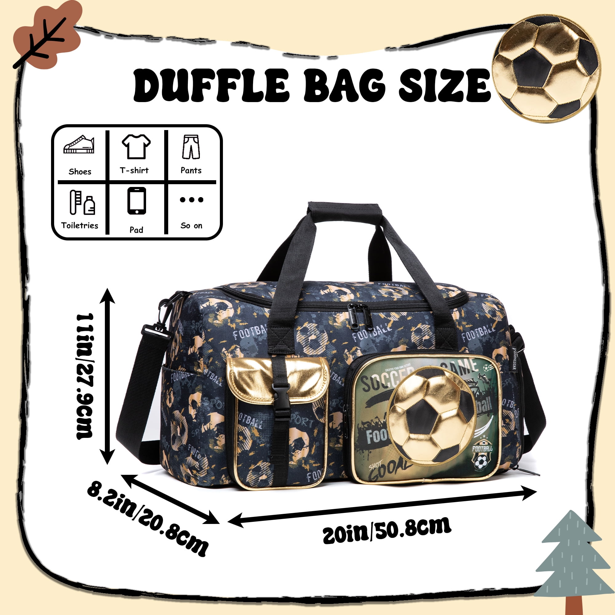 Kids Luggage Sets 3 Piece Small Suitcases with Wheels for Boys Rolling Suitcase with Travel Pillow Duffle Bag Soccer