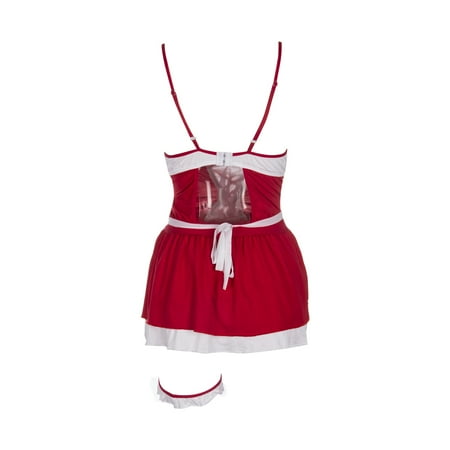 

Carolilly Women Nightwear Set Lingerie Dress Backless Maid Uniform Thigh Sleeve Adult Sexy Thong