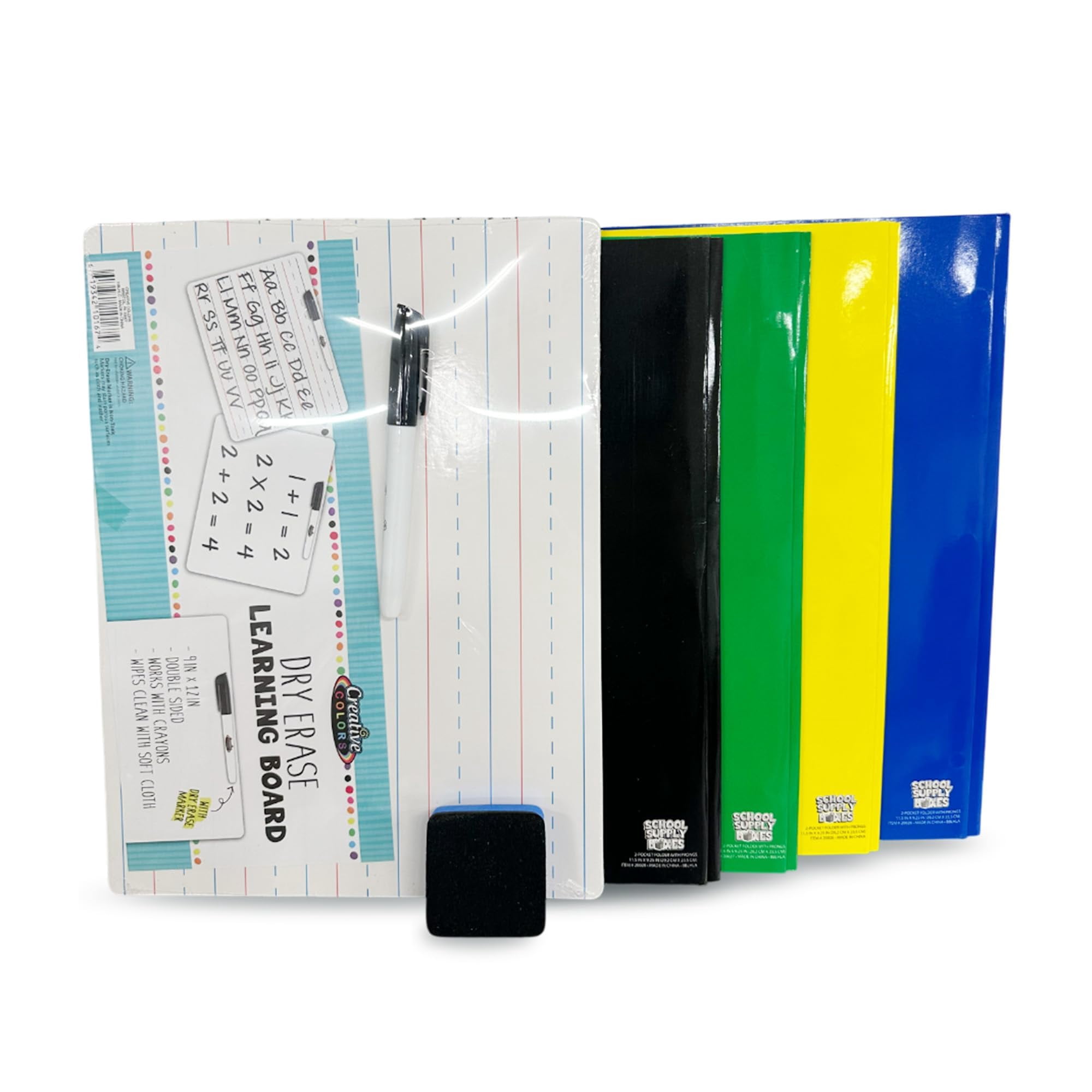 School Supply Boxes | Lapboard Case (4 Boxes) | Back to School Essentials Kit for Students & Teachers | Includes Dry Erase Lapboard, Marker, Notebooks, Pencils, & More