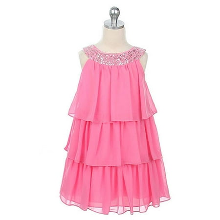 Sweet Kids Toddler Little Girl Pink Tiered Sequined Party Dress 2T-12