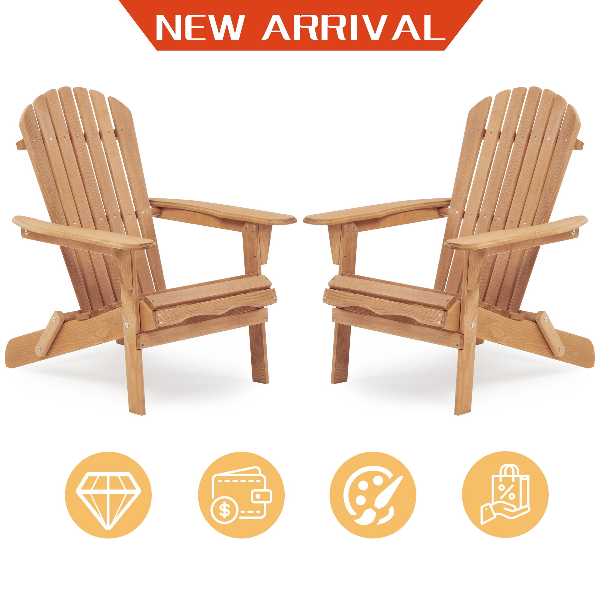 Folding Adirondack Chair, Seizeen 2PCS Wooden Outdoor Patio Chairs