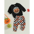 thumbnail image 2 of Toddler Baby Girl Boy Halloween Outfit Pumpkin Long Sleeve Sweatshirt Tops Pants Set 2Pcs Infant Fall Winter Clothes, 2 of 6