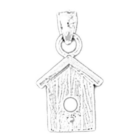 18K White Gold Bird House Pendant - 19 mm