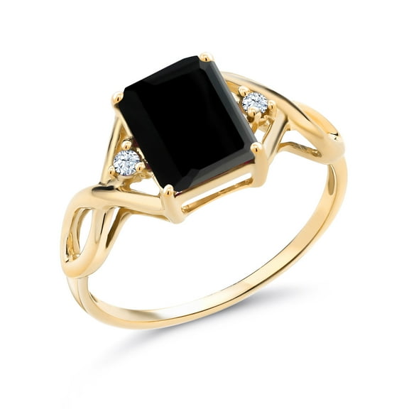 Gem Stone King 18K Yellow Gold Plated Silver Black Onyx and White Created Sapphire Ring for Women | 2.18 Cttw | Gemstone Birthstone (Size 8)