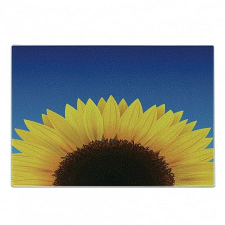 

Yellow and Blue Cutting Board Sunflower with Summer Sky Agriculture Themed Digital Design Decorative Tempered Glass Cutting and Serving Board Small Size Dark Brown Yellow by Ambesonne