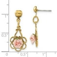 thumbnail image 2 of 1928  Jewelry Gold-tone Filigree Pink Porcelain Rose Dangle Post Earrings, 2 of 2