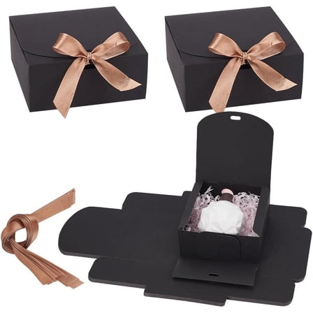 15 Sets Small Gift Box with Kraft Gift Boxes with Ribbon Square Gift Treat Boxes Candy Boxes