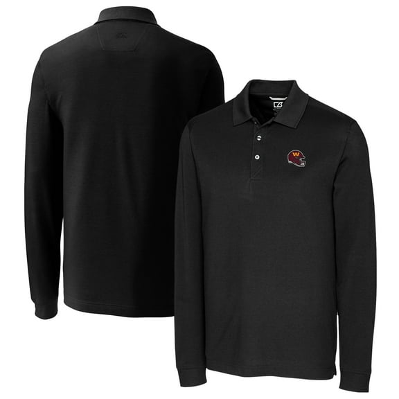Men's Cutter & Buck  Black Washington Commanders Helmet Advantage Tri-Blend Pique Long Sleeve Polo