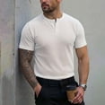 thumbnail image 2 of FRSASU Men's Henley Shirt Short Sleeve Casual Button Basic Tees Slim Fit Stretch Summer T-Shirts White, 2 of 9