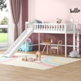 thumbnail image 2 of Bellemave Twin Size Low Loft Bed with Slide and Ladder Space-Saving Twin Wooden Loft Bed for Kids, Boys, Girls Juniors Loft Bed Frame with Guardrail Fences and Wooden Slats, White, 2 of 11