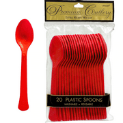 ELEGANI Red Color Theme Tableware for Special Occasions, Wedding, Parties, Birthdays and Graduation; Red Premium Plastic Spoons 20ct (2x Value Pack of 20ct)