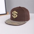 thumbnail image 2 of FUNUONY Hats for Men Blended Fabric Sparkle Denim Hat Classic Hip Hop Hat Curved Brim Baseball Cap Hat with Rhinestone Snapback Cap Bling Diamond Traveling Hat Coffee One Size, 2 of 3