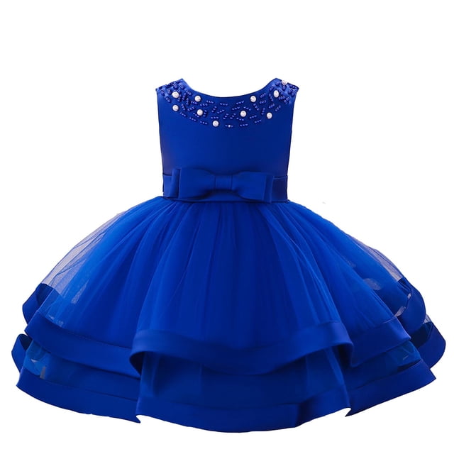 XASZHN Robes à Fleurs pour Filles pour Mariage Fête Concours Robe de Princesse 3 9 Ans Bleu_001 6-12 Mois