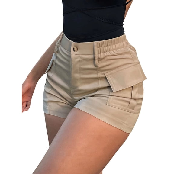 Womens Casual High Waist Button Front Street Style Cargo Shorts with Pockets for Summer S