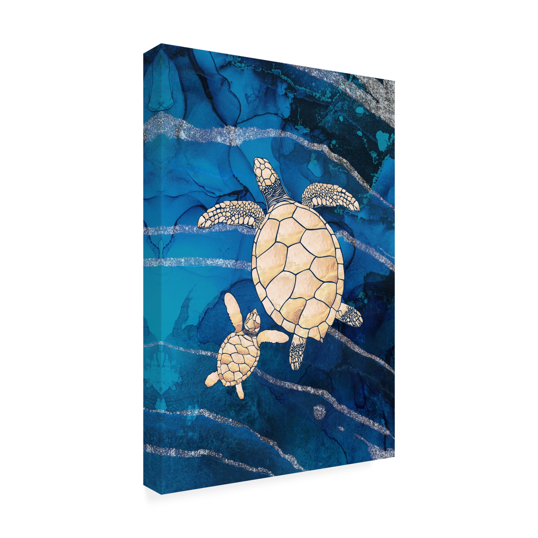Trademark Fine Art Sarah Manovski Gold turtles swimming Canvas Wall Art