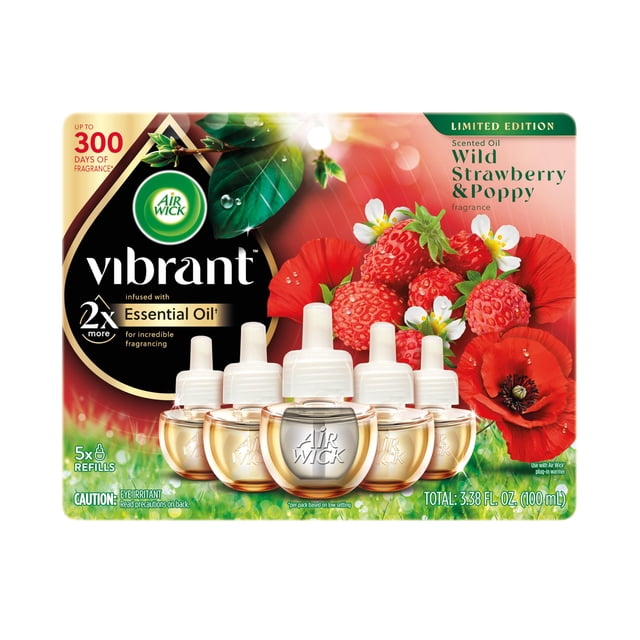 Recambio de aceite perfumado Air Wick Vibrant Wild Strawberry & Poppy, 5 unidades