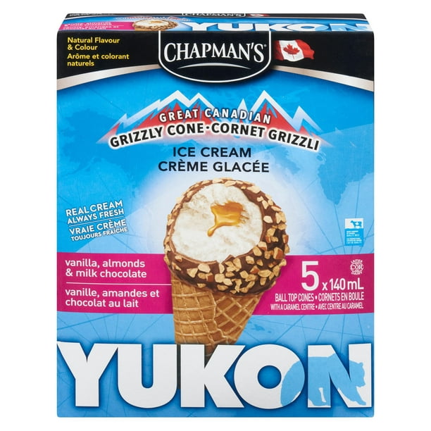 Chapman's Yukon Grizzli cornet de crème glacée vanille et amandes 5 x 140mL