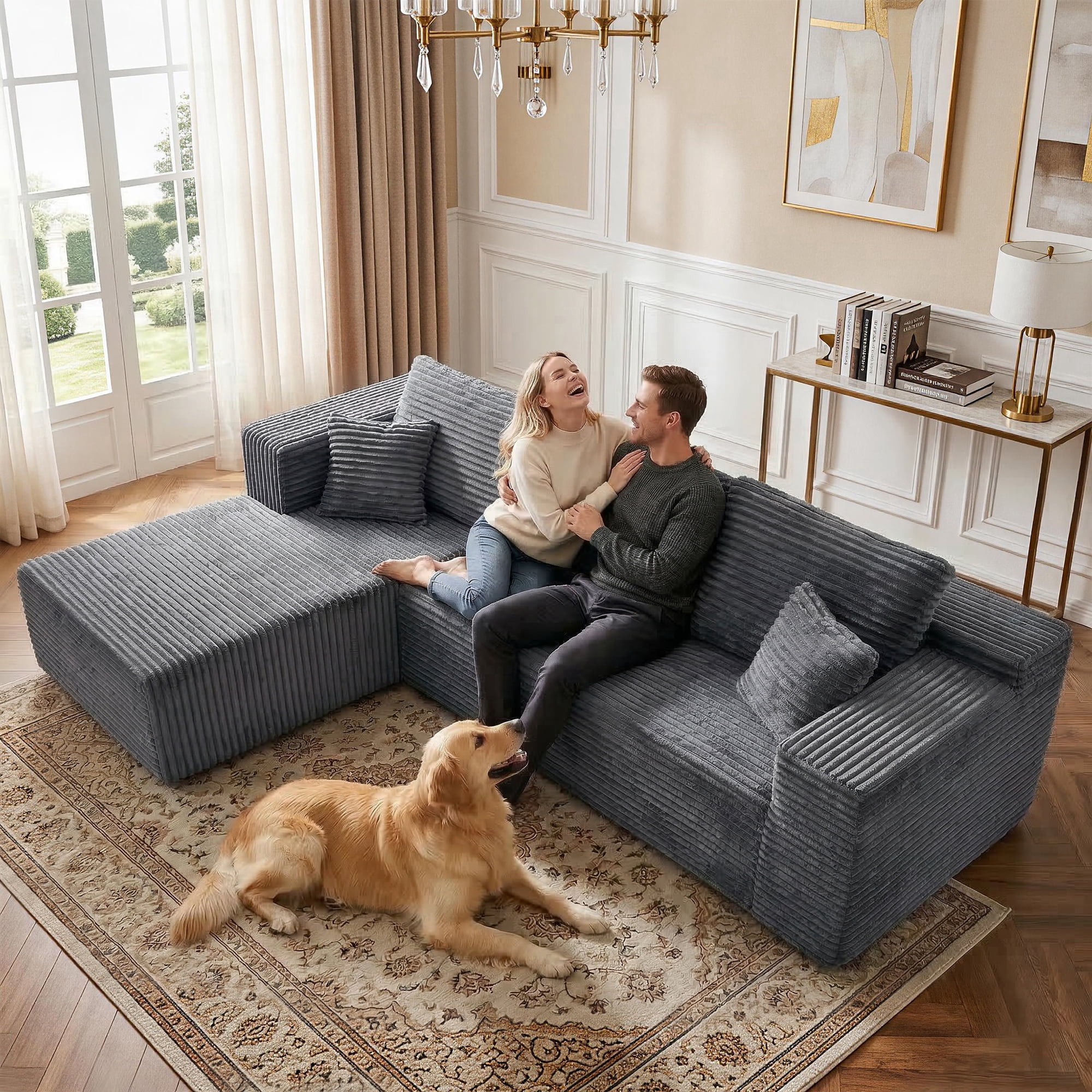 Actoroom 106" Modular Sectional Couch, L-Shape Boneless Cloud Couch, 4 in 1 Convertible Upholstered Sofa for Living Room, Grey