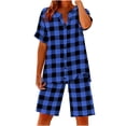 thumbnail image 2 of LEWKW Casual Outfits for Women 2 Piece Plaid Sets Button Down Shirt & Shorts Summer Lounge Wear Buffalo Check Loose Fit Matching Pajamas, 2 of 7