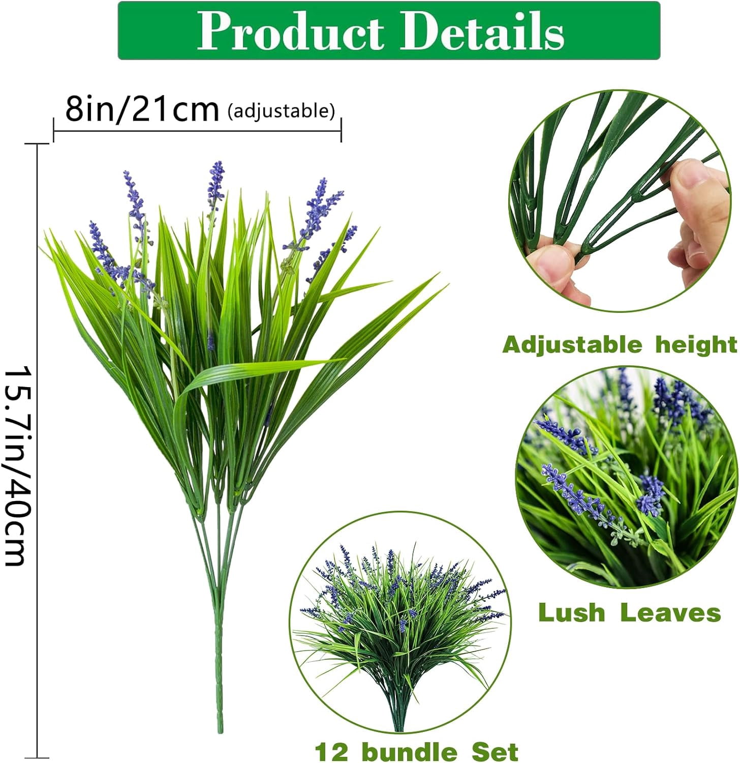 12 Bundles Artificial Plants Outdoor Flowers Fake Grass No Fade Faux Plastic Shrubs for Pot Garden Wedding Porch Hanging Planter for Window Box Decoration Greenery uv Resistant (GrassC1)