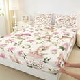 thumbnail image 3 of Homewish Cartoon Rabbit Wild Sika Deer Pink Floral King Sheet Set,Breathable Girls Bedding,4-Piece, 3 of 7