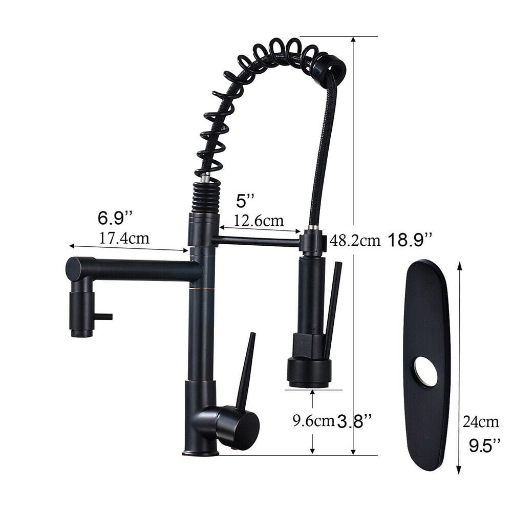 Spring Kitchen Sink Faucet Pull Down Sprayer with Cover Plate Black Bronze Mixer