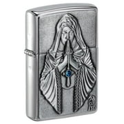 Zippo Lighter- Personalized Engraved Message on Backside Cross Prayer Design Windproof Lighter (Anne Stokes Gothic Praying Woman #49756)