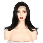 OneDor 18 Inch Kanekalon Futura Synthetic Hair 130% Density Straight Lace Front Side Part Long Wigs (1B# - Black)