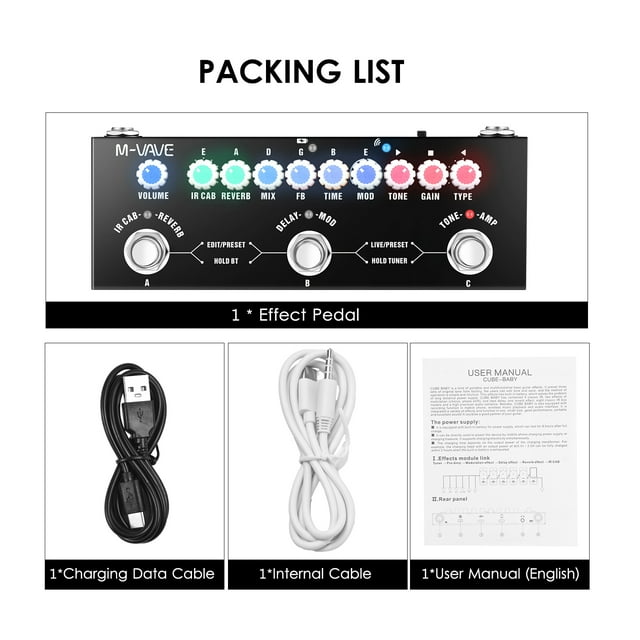 VAVE Effect maker, Audio Type-c Fonction Audio Type-c Siuke Pédale Combinée Portable avec Audio Pédale Combinée avec Huiop Rusuo Pédale Qisuo Bébé