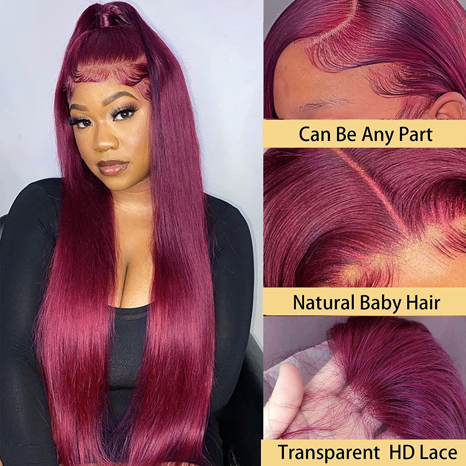  UNANCY 99J Burgundy Lace Front Wigs Human Hair Pre